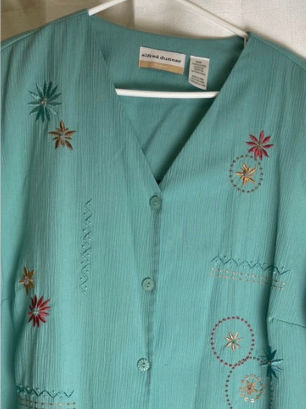 Alfred Dunner Teal Embroidered Button-Down Shirt